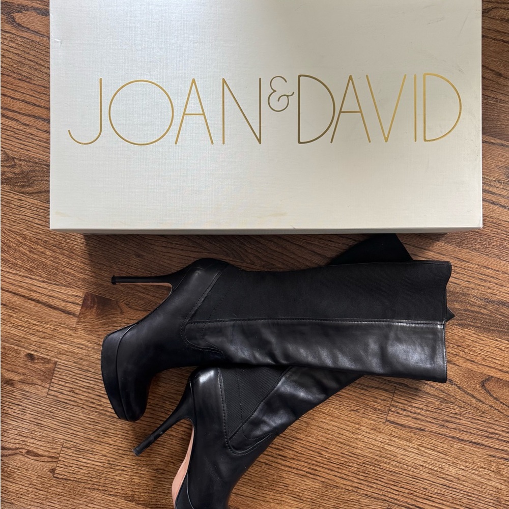 Joan & David Sleek Black Pull-On Heeled Boots